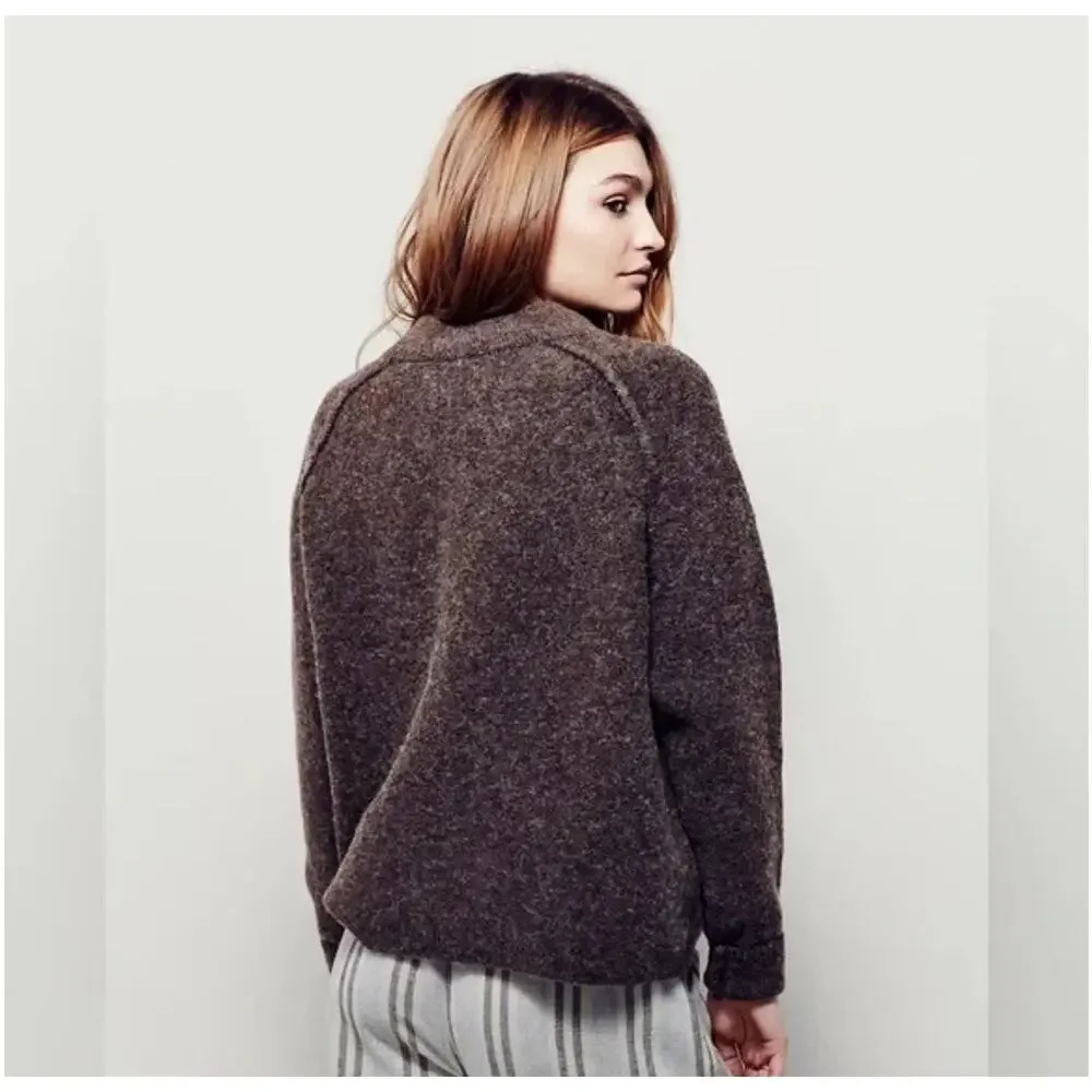 Free People Bubble boucle sweater in brown Size Large boxy‎ wool blend